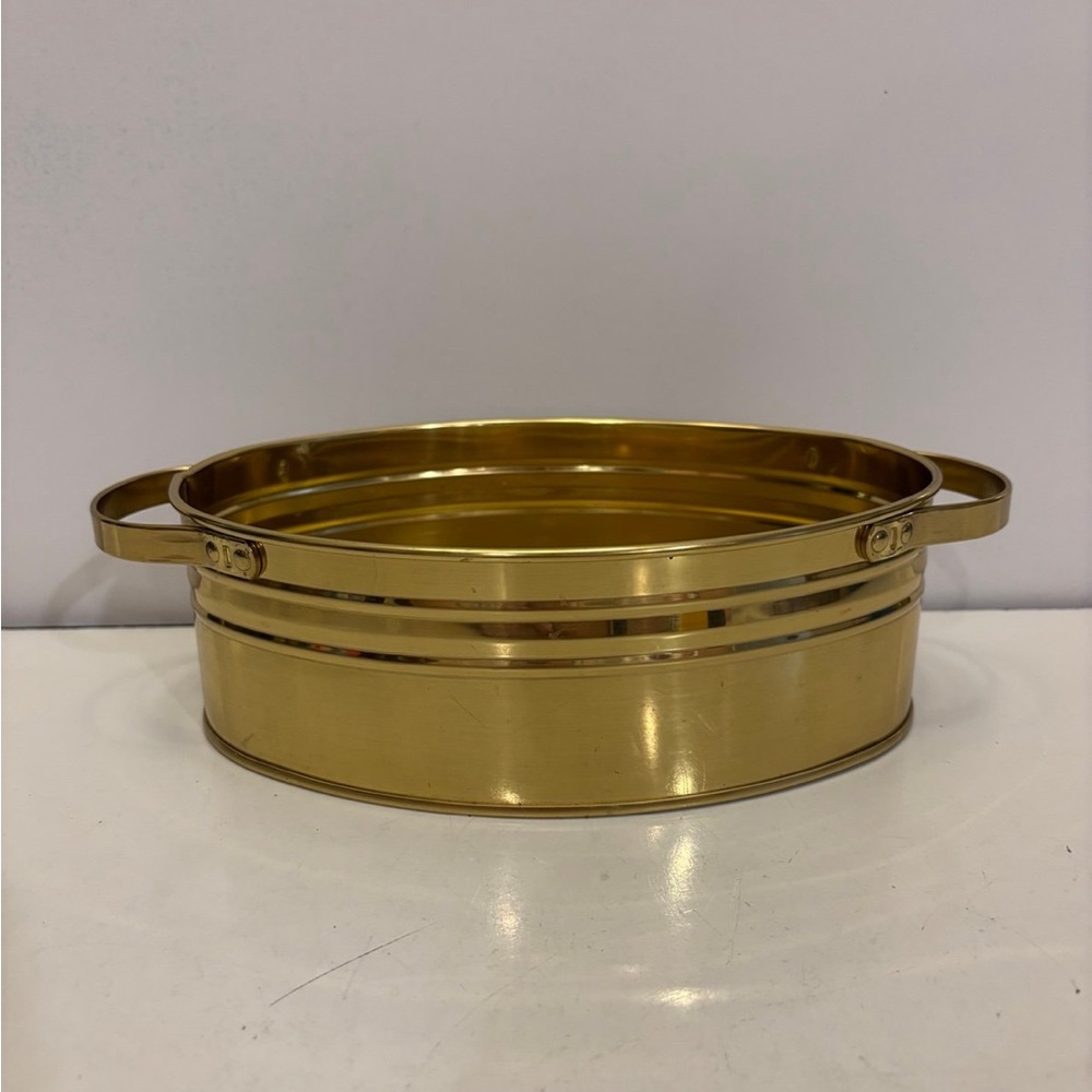 VINTAGE FTDA 9.5"L OVAL SHAPE HANDLEDS BRASS HOLLAND planter
